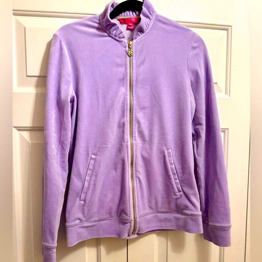 Lilly Pulitzer Jayla Velour Full-Zip Jacket Small Purple Ruffle Women's 💜
